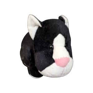 Russ Berrie Tuxedo Cat Plush Black‎ White Stuffed Animal Pink Nose 8 Inch